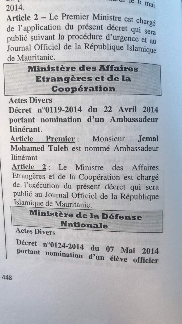 fac similé du JO avec la nomination de Jemal Mohamed